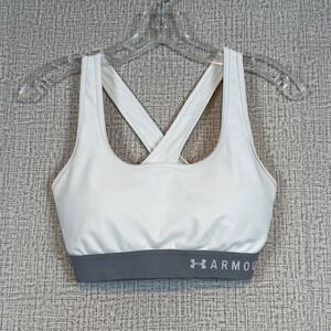 Under Armour Womens Mid Keyhole Sports Bra White Grey Compression Sz. Large Yoga